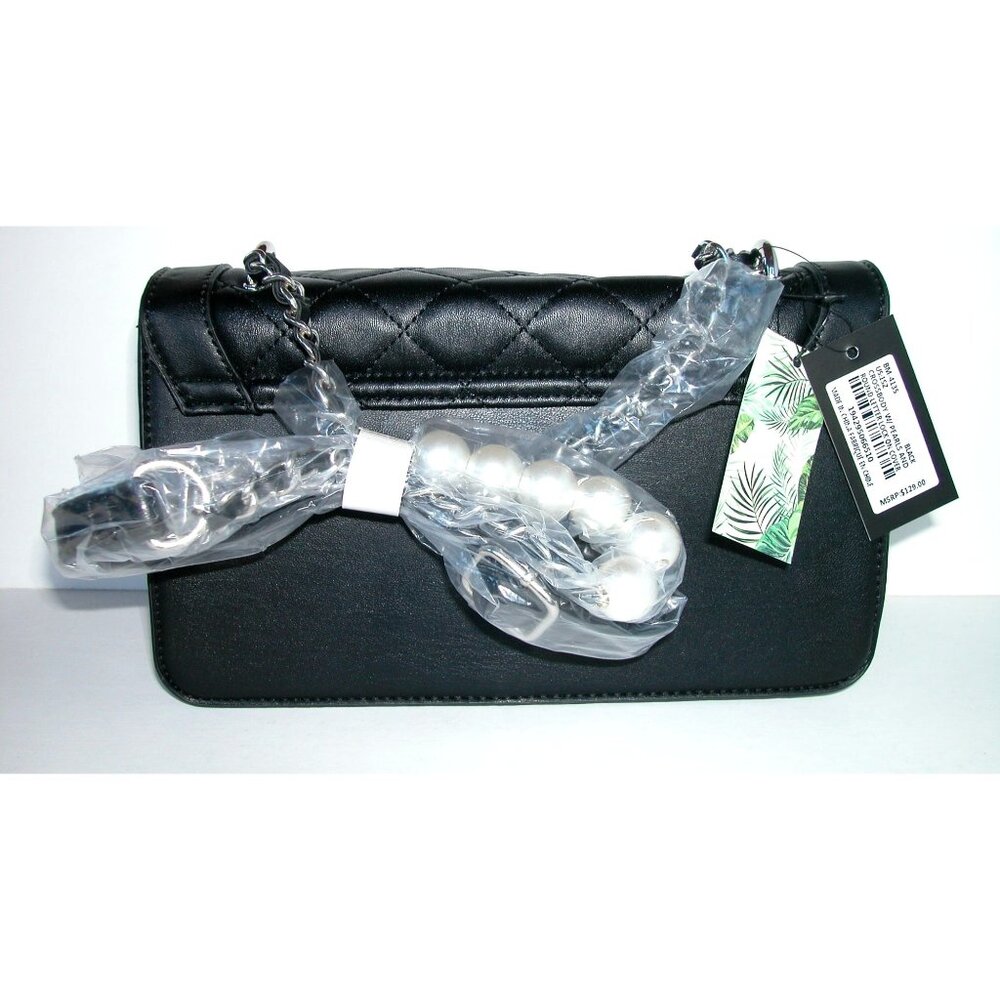 Quilted Black Handbag With Faux Pearl Detailing & Chain Strap For Women